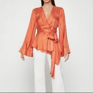 BCBGMAXAZRIA Dotted Satin Wrap Top